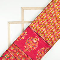 Dark Pink And Yellow Patolaa Digital Print Bemberg Raw Silk Fabric