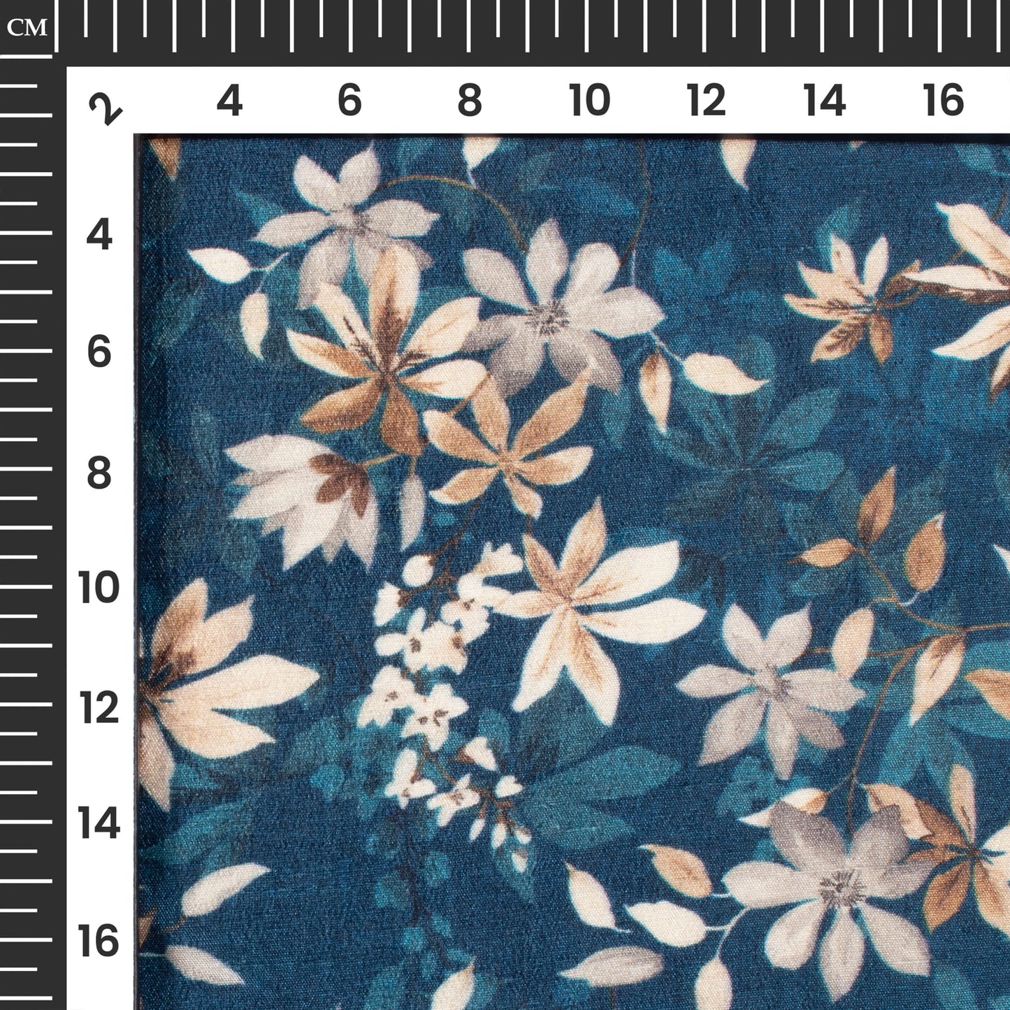 Aegean Blue And Beige Floral Digital Print Bemberg Raw Silk Fabric