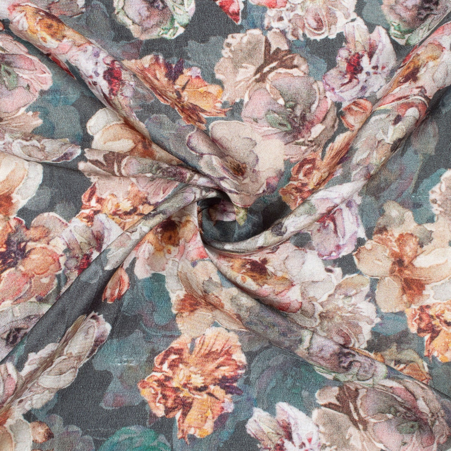Lace Pink And Grey Floral Digital Print Bemberg Raw Silk Fabric