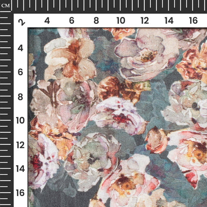 Lace Pink And Grey Floral Digital Print Bemberg Raw Silk Fabric