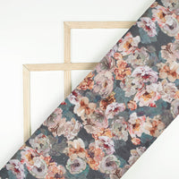 Lace Pink And Grey Floral Digital Print Bemberg Raw Silk Fabric