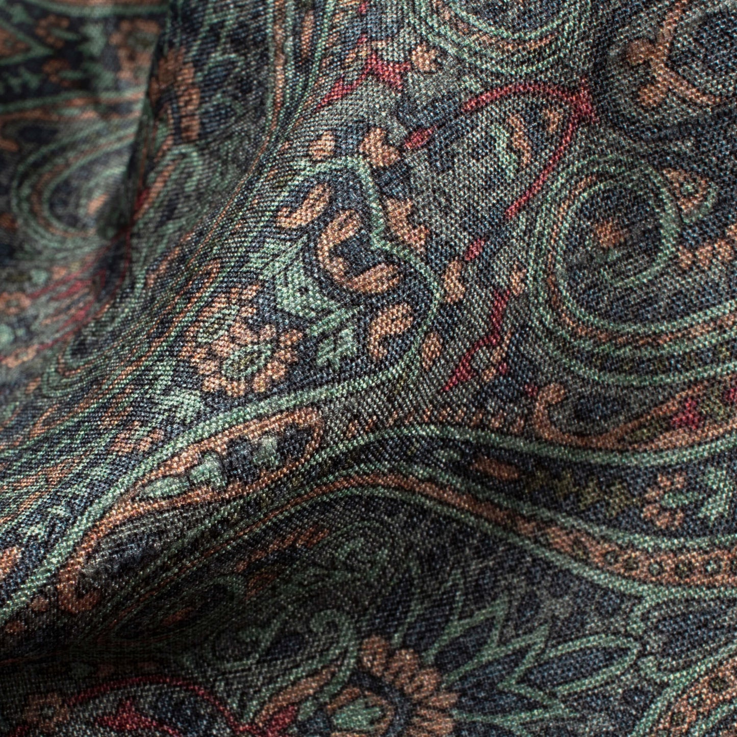 Teal Green And Blue Ethnic Digital Print Bemberg Raw Silk Fabric