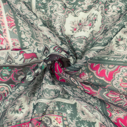 Ivory Cream And Pink Traditional Digital Print Pure Georgette Fabric