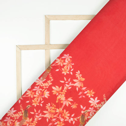 Red And Orange Floral Digital Print Pure Georgette Fabric