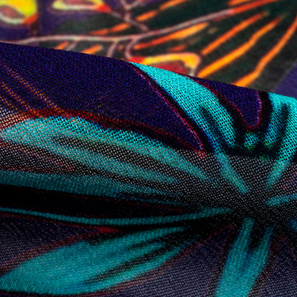 Royal Blue And Peach Floral Digital Print Pure Georgette Fabric