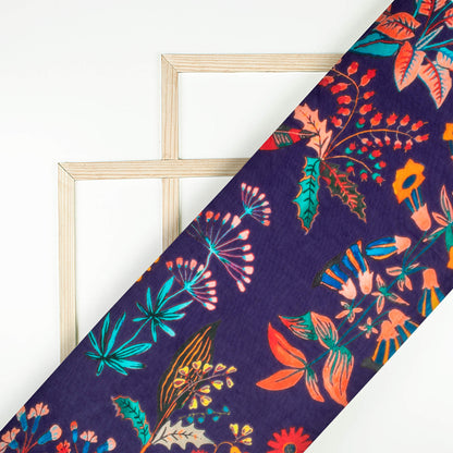 Royal Blue And Peach Floral Digital Print Pure Georgette Fabric