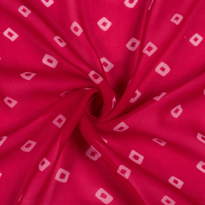 Magenta Pink And White Bandhanii Digital Print Pure Georgette Fabric