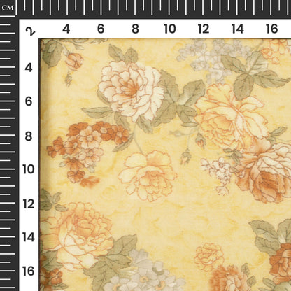 Flax Yellow And Brown Floral Digital Print Pure Georgette Fabric