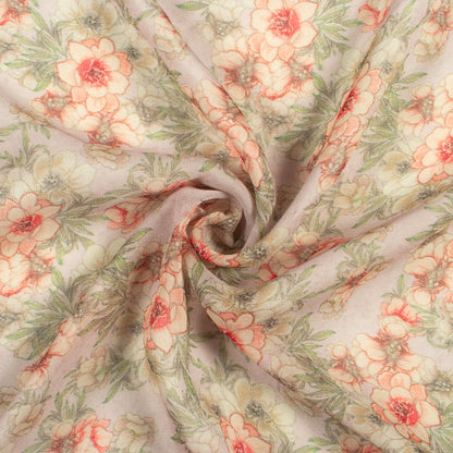 Lace Pink And Cream Floral Digital Print Pure Georgette Fabric