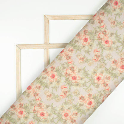 Lace Pink And Cream Floral Digital Print Pure Georgette Fabric