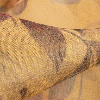Flaxen Yellow And Green Leaf Digital Print Pure Georgette Fabric