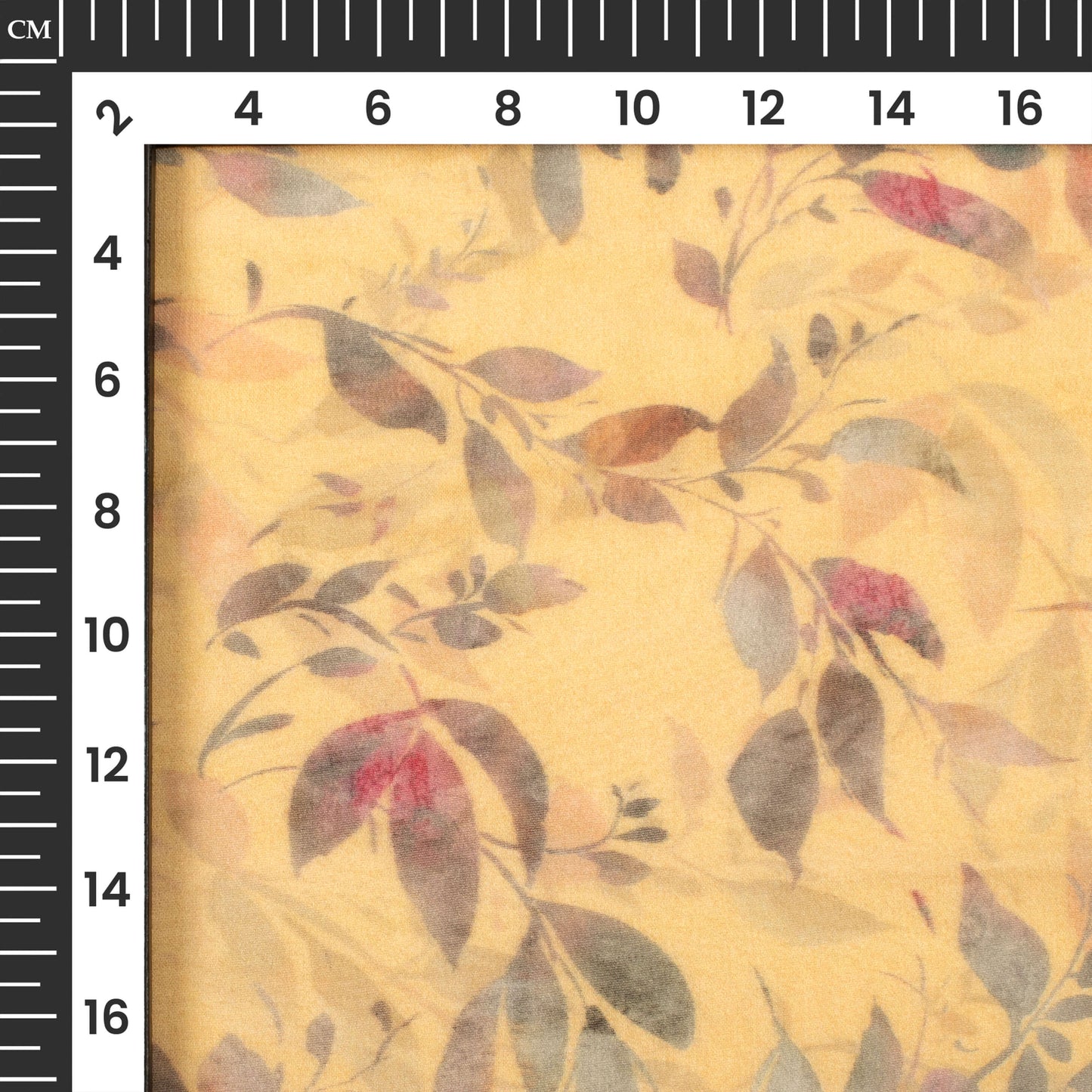 Flaxen Yellow And Green Leaf Digital Print Pure Georgette Fabric