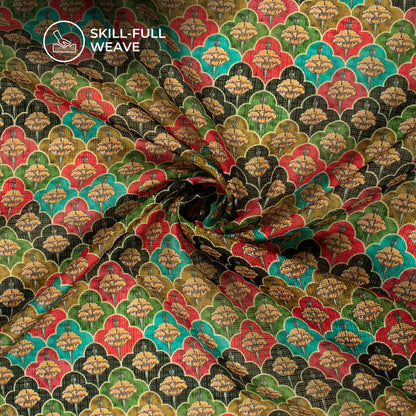 Exclusive Crimson Red And Black Floral Digital Print Kota Doria Fabric
