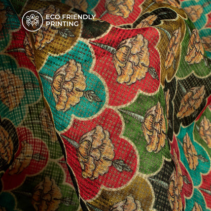 Exclusive Crimson Red And Black Floral Digital Print Kota Doria Fabric