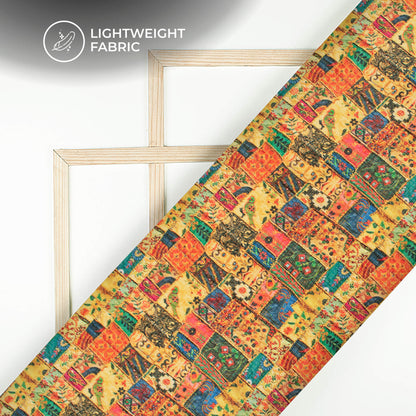 Exclusive Amber Yellow And Orange Geometric Digital Print Kota Doria Fabric