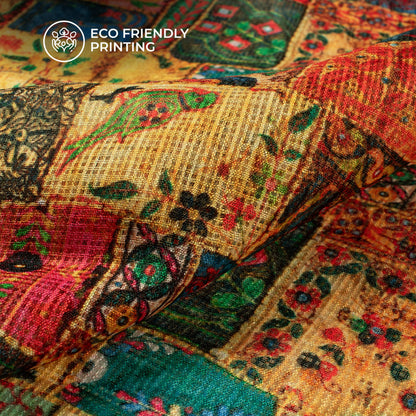 Exclusive Amber Yellow And Orange Geometric Digital Print Kota Doria Fabric