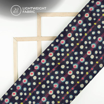 Exclusive Navy Blue And Off-White Polka Dots Digital Print Kota Doria Fabric