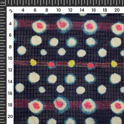 Exclusive Navy Blue And Off-White Polka Dots Digital Print Kota Doria Fabric