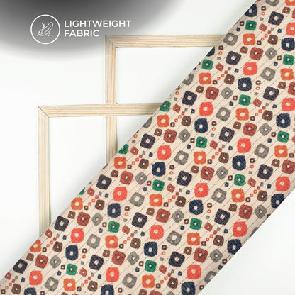 Exclusive Candy Red And Beige Bandhanii Digital Print Kota Doria Fabric