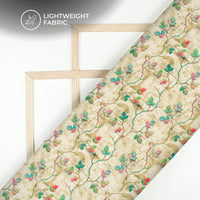 Exclusive Fern Green And White Leaf Digital Print Kota Doria Fabric