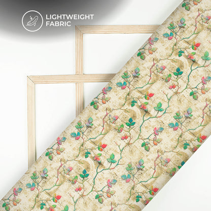 Exclusive Fern Green And White Leaf Digital Print Kota Doria Fabric