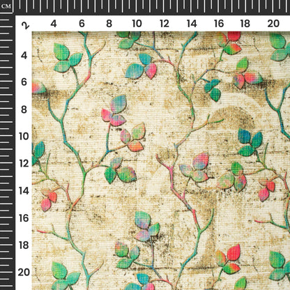 Exclusive Fern Green And White Leaf Digital Print Kota Doria Fabric