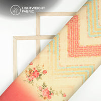 Exclusive Flaxen Yellow And Pink Chevron Digital Print Kota Doria Fabric