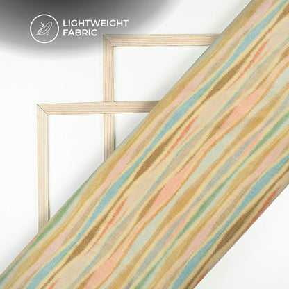 Exclusive Peach Pink And Beige Stripes Digital Print Kota Doria Fabric