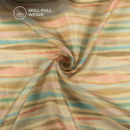 Exclusive Peach Pink And Beige Stripes Digital Print Kota Doria Fabric