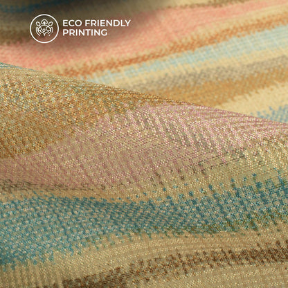 Exclusive Peach Pink And Beige Stripes Digital Print Kota Doria Fabric