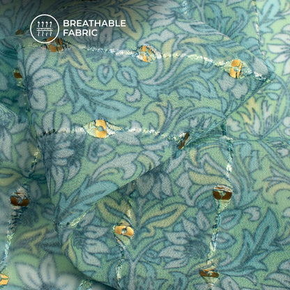 Tea Green And White Floral Digital Print Stripes Sequins Embroidery Georgette Fabric