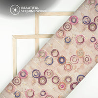 Rosy Brown Geometric Digital Print Stripes Sequins Embroidery Georgette Fabric