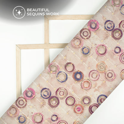 Rosy Brown Geometric Digital Print Stripes Sequins Embroidery Georgette Fabric