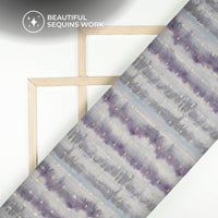 Royal Purple Leheriya Digital Print Stripes Sequins Embroidery Georgette Fabric