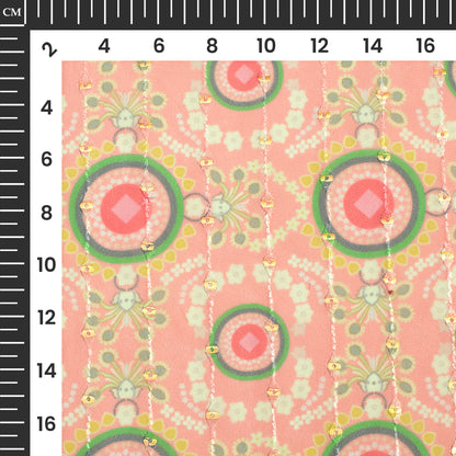 Gorgeous Pink Geometric Digital Print Stripes Sequins Embroidery Georgette Fabric