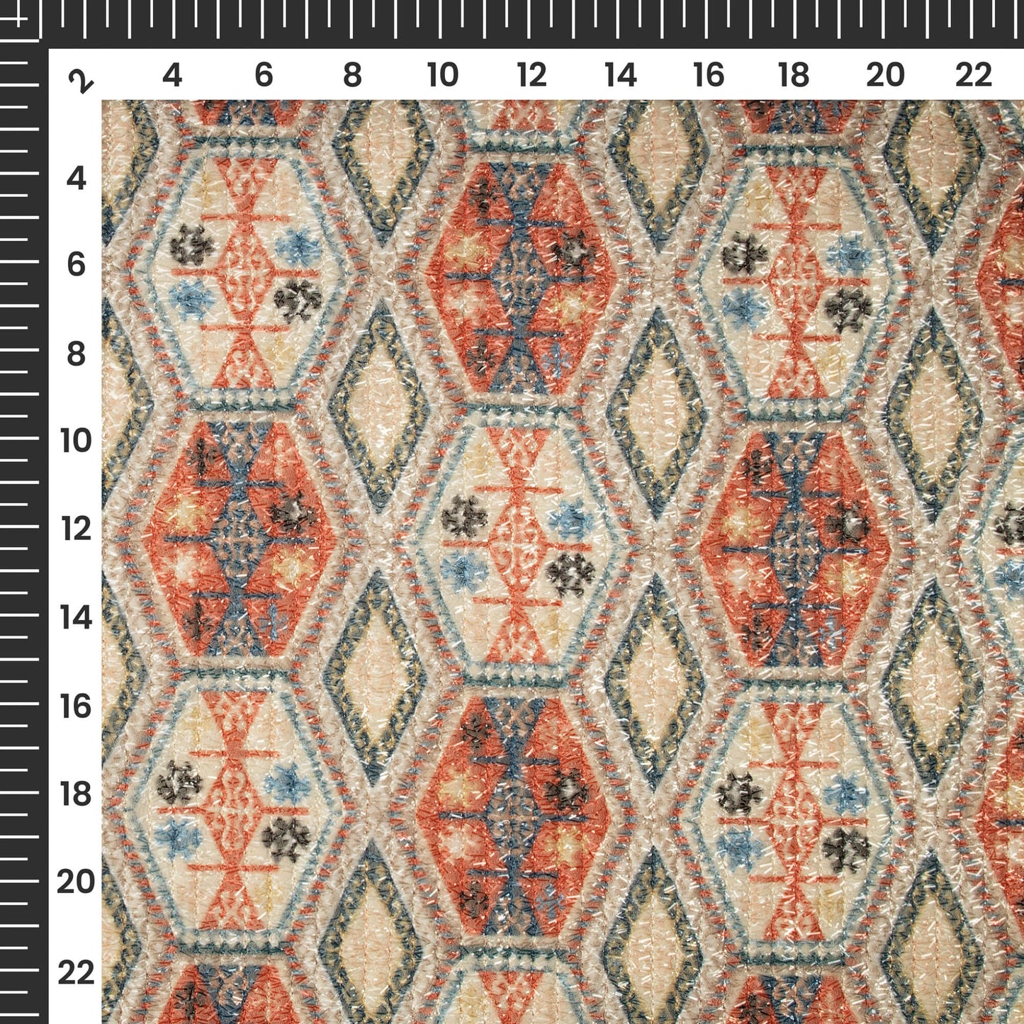 Hexagonal Geometric Digital Print Stripes Shimmer Embroidery Georgette Fabric