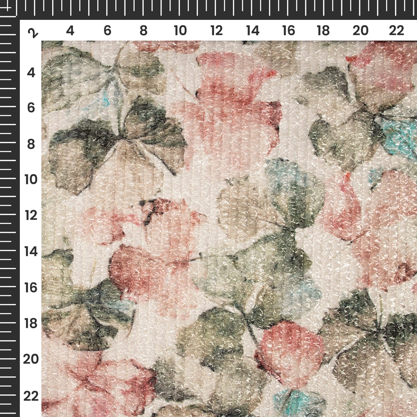 Attractive Blush Floral Digital Print Stripes Shimmer Embroidery Georgette Fabric
