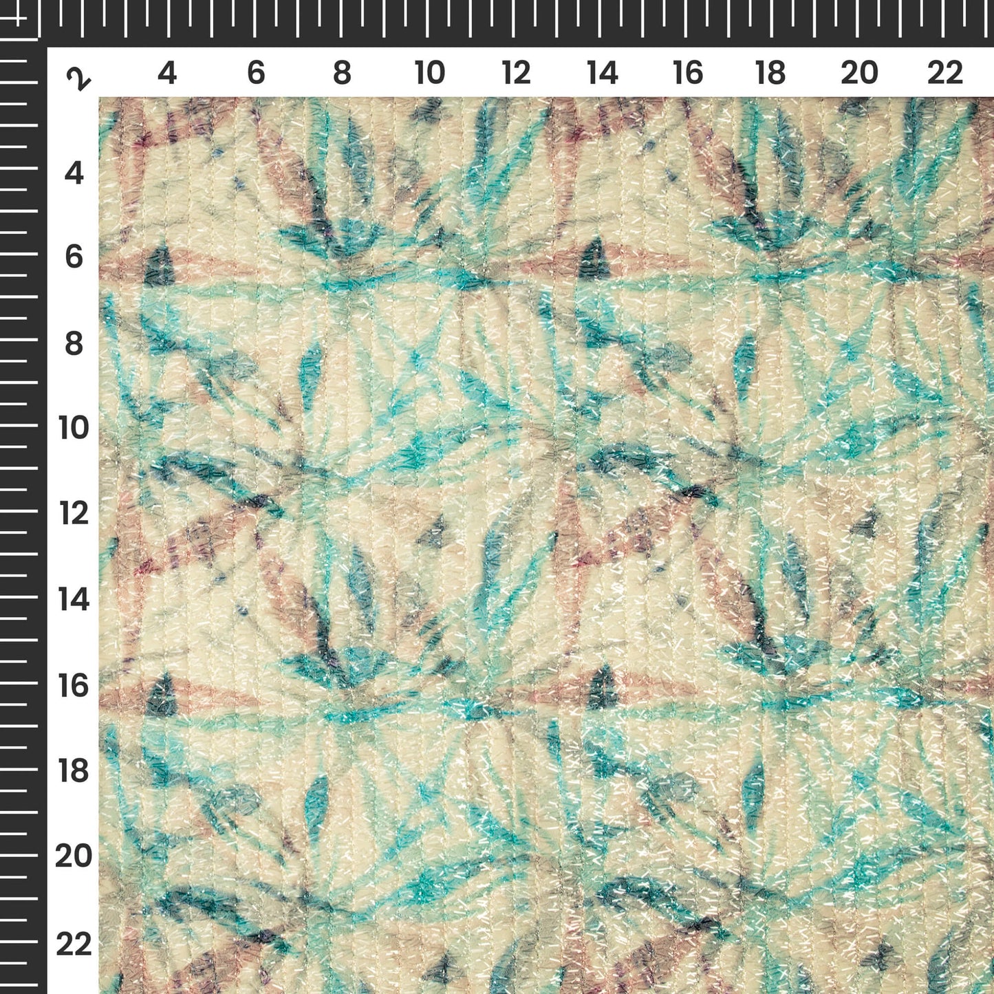 Lovely Leafage Digital Print Stripes Shimmer Embroidery Georgette Fabric