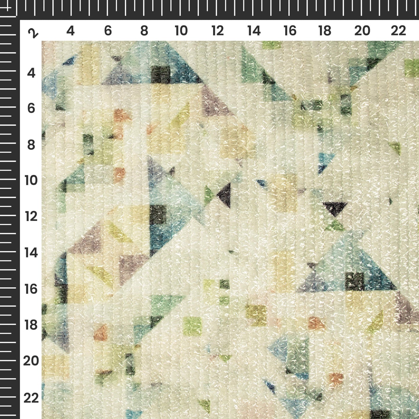 Trendy Geometric Digital Print Stripes Shimmer Embroidery Georgette Fabric