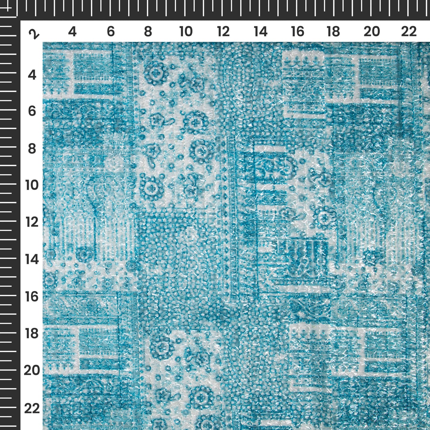 Azure Blue Traditional Digital Print Stripes Shimmer Embroidery Georgette Fabric