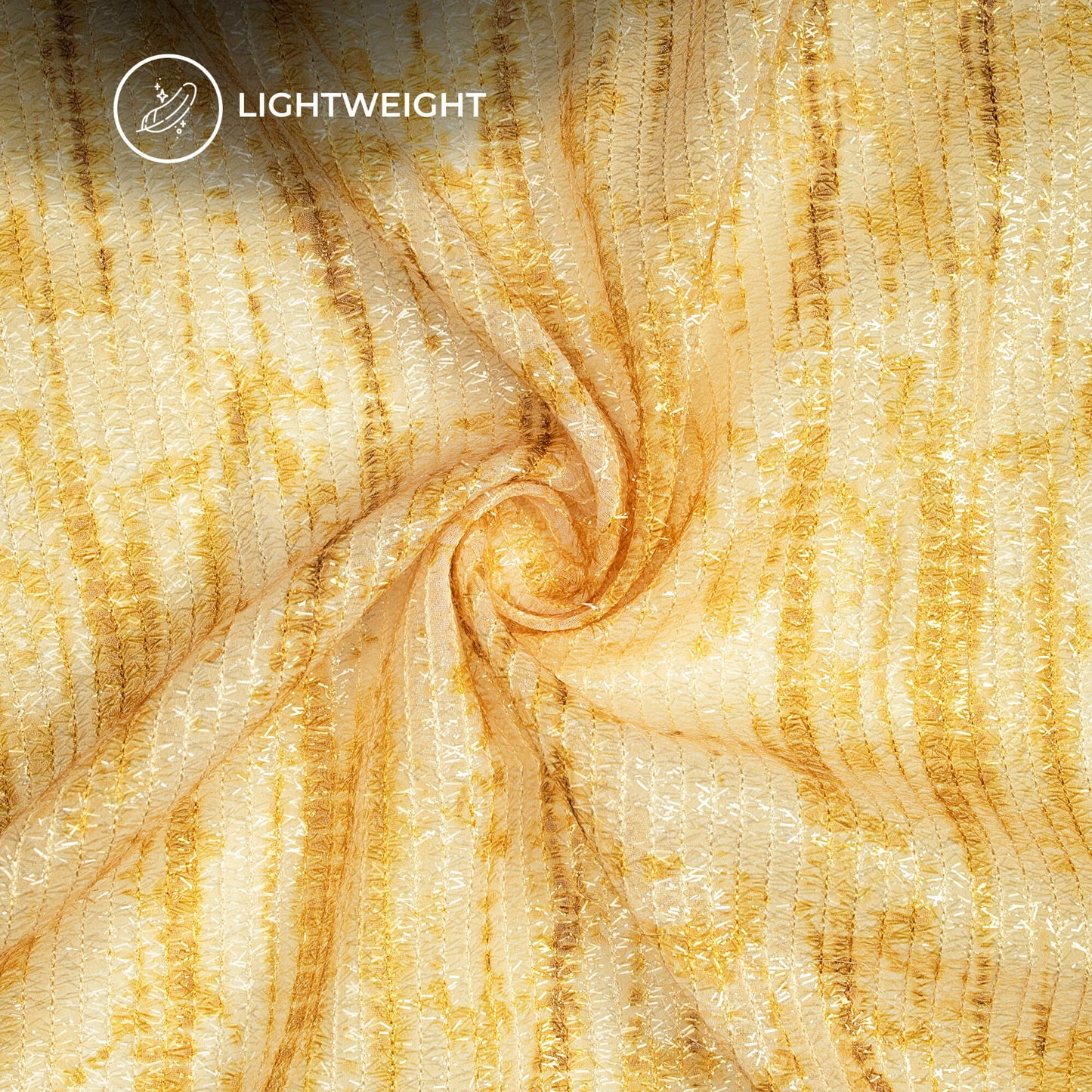 Light Yellow Abstract Digital Print Stripes Shimmer Embroidery Georgette Fabric