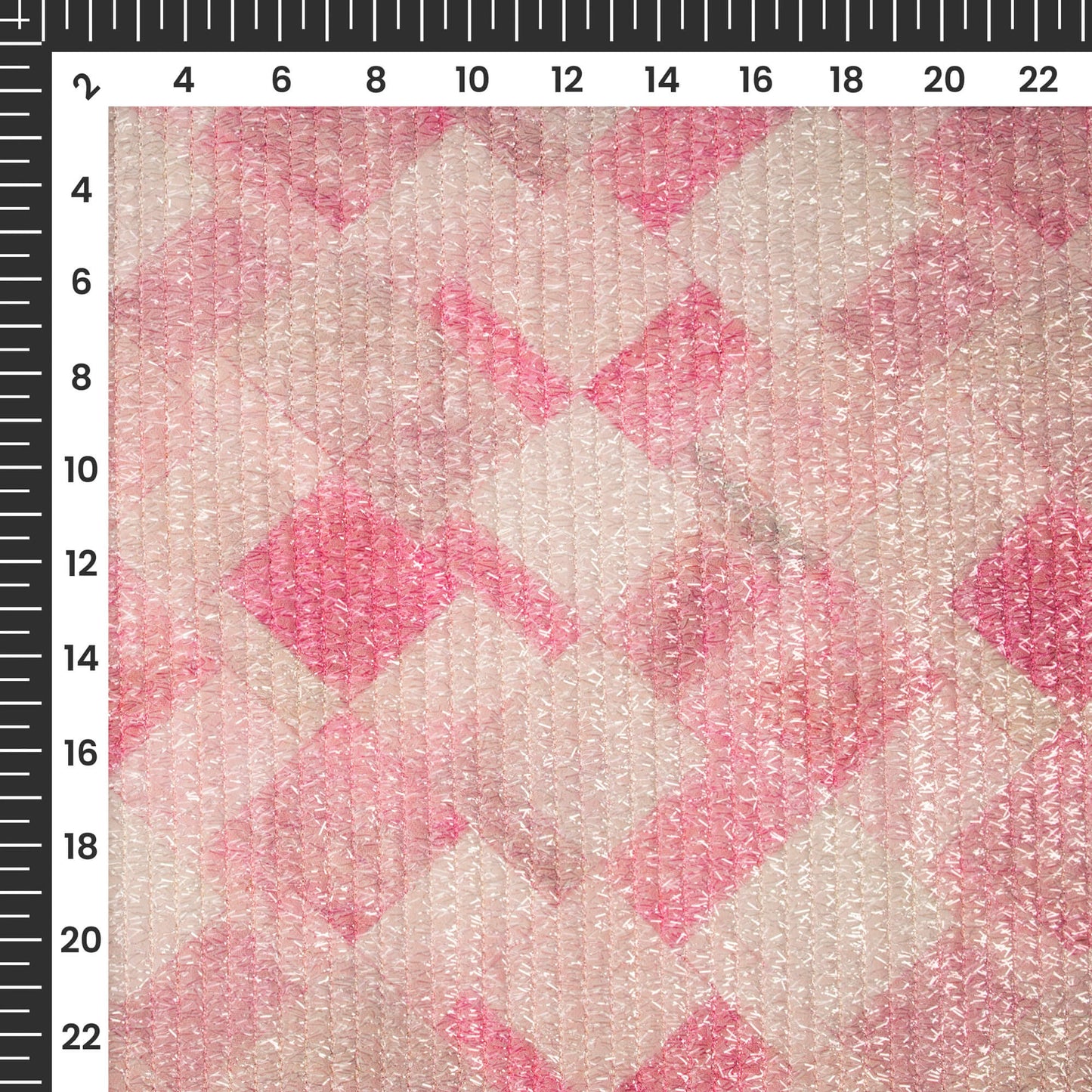 Beautiful Cubical Geometric Digital Print Stripes Shimmer Embroidery Georgette Fabric