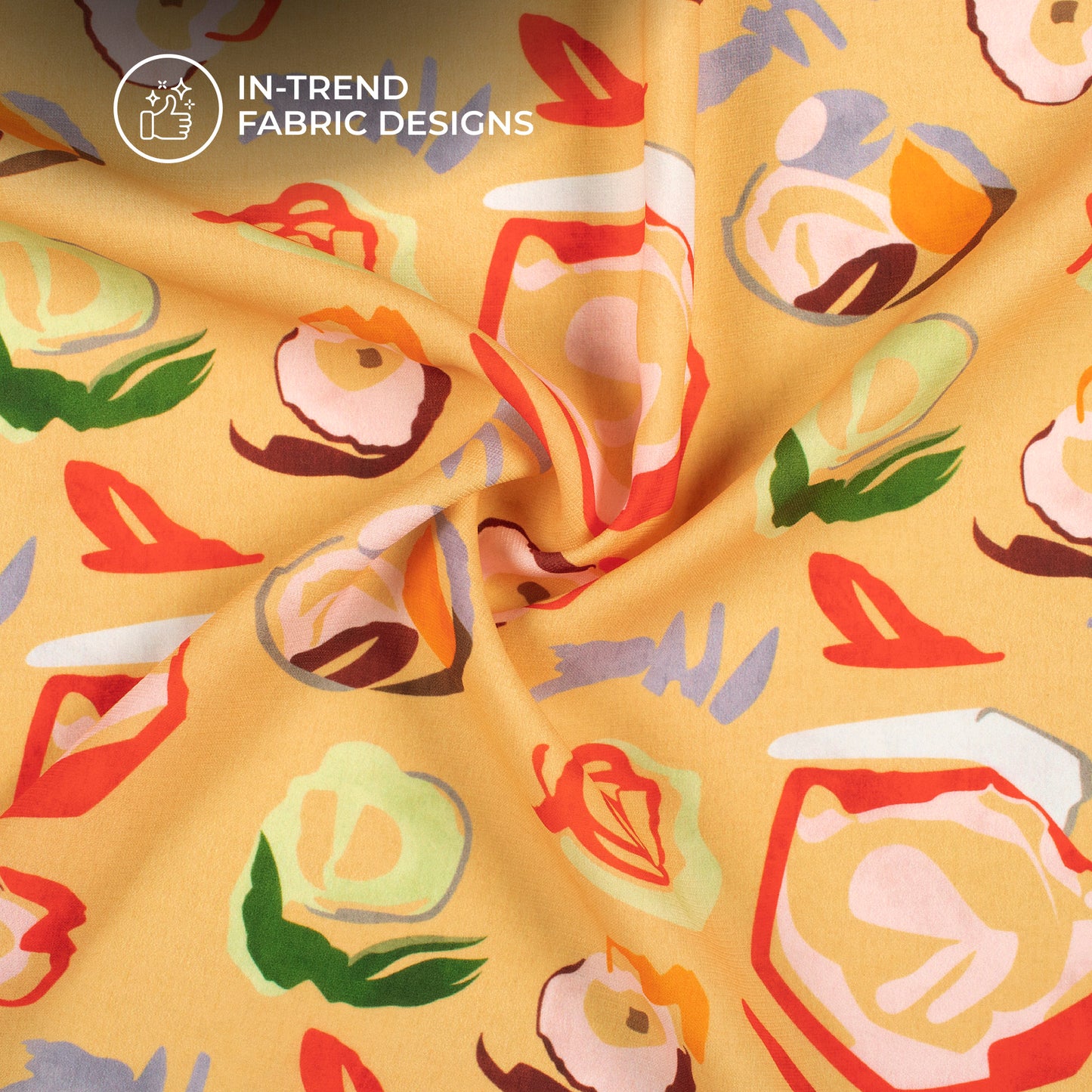 Pastel Orange Abstract Digital Print BSY Crepe Fabric