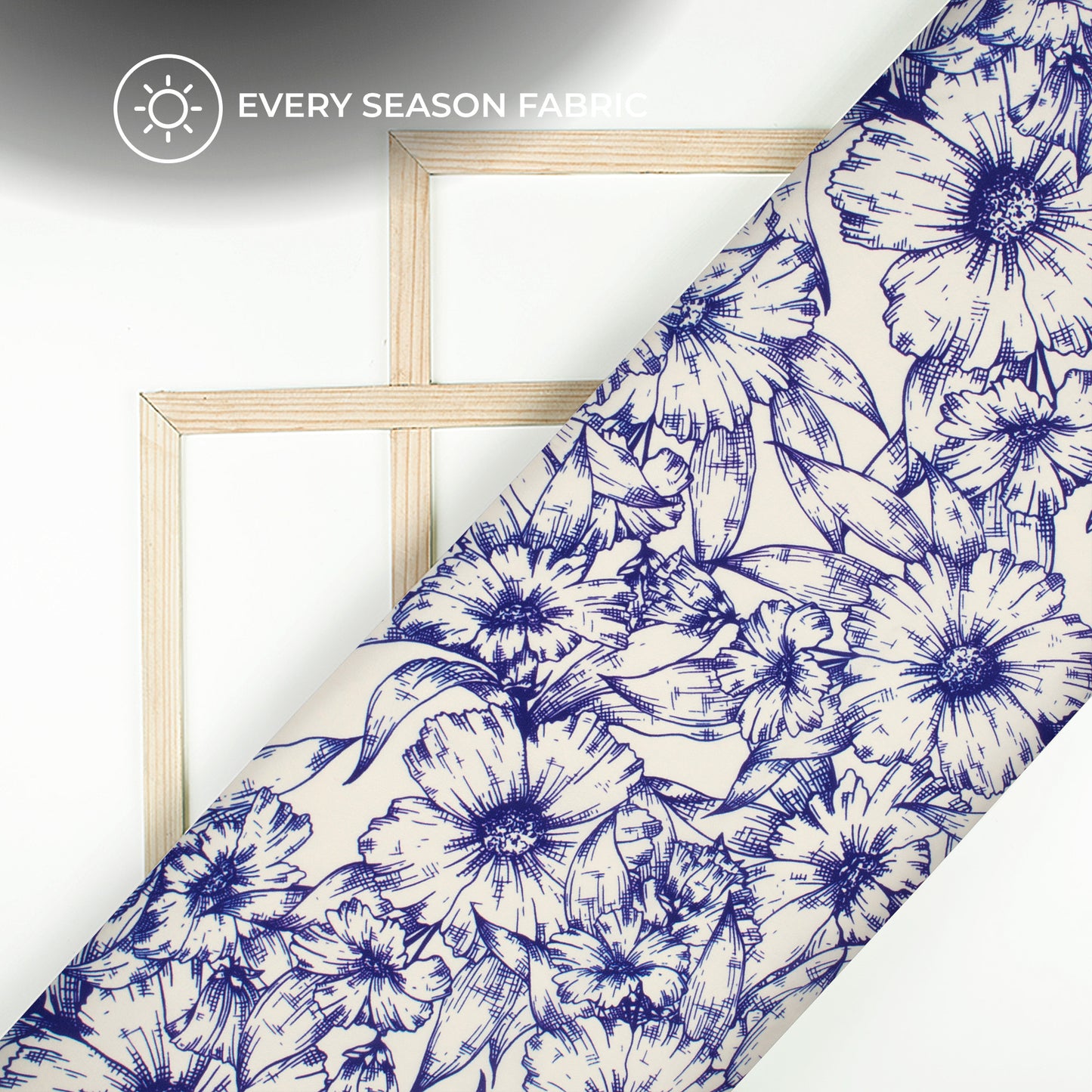 Royal Blue And White Floral Digital Print BSY Crepe Fabric