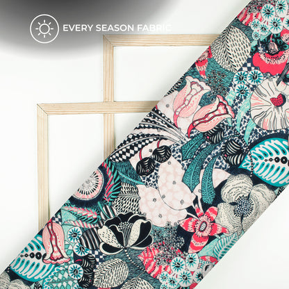 Vintage Floral Digital Print BSY Crepe Fabric