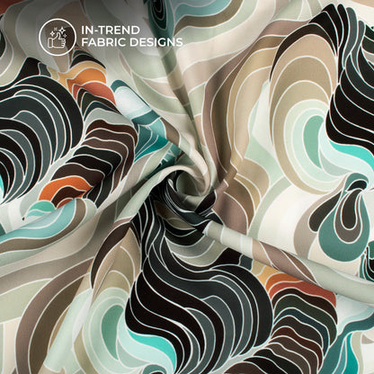 Tan Beige And Black Geometric Digital Print BSY Crepe Fabric