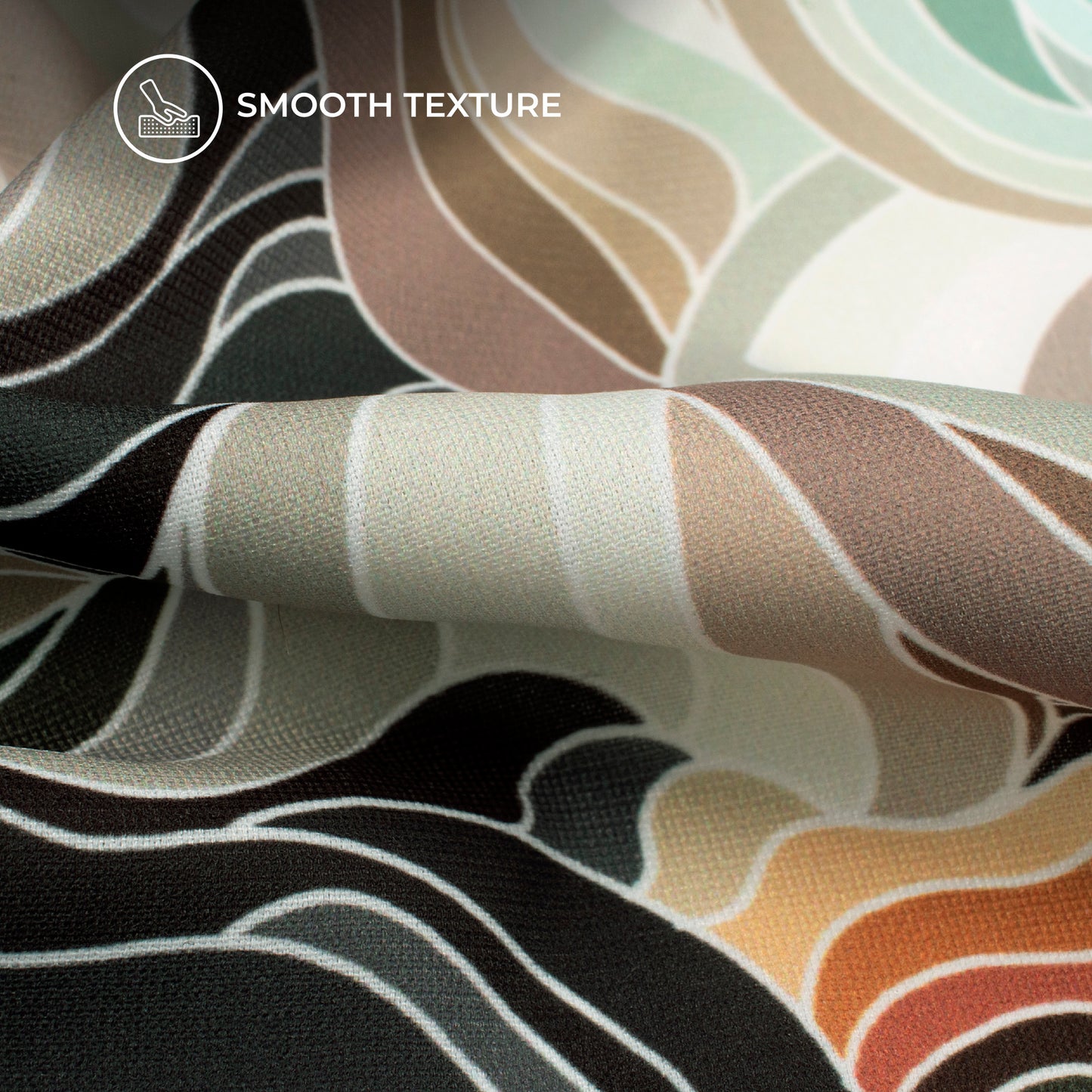 Tan Beige And Black Geometric Digital Print BSY Crepe Fabric