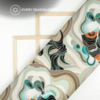 Tan Beige And Black Geometric Digital Print BSY Crepe Fabric