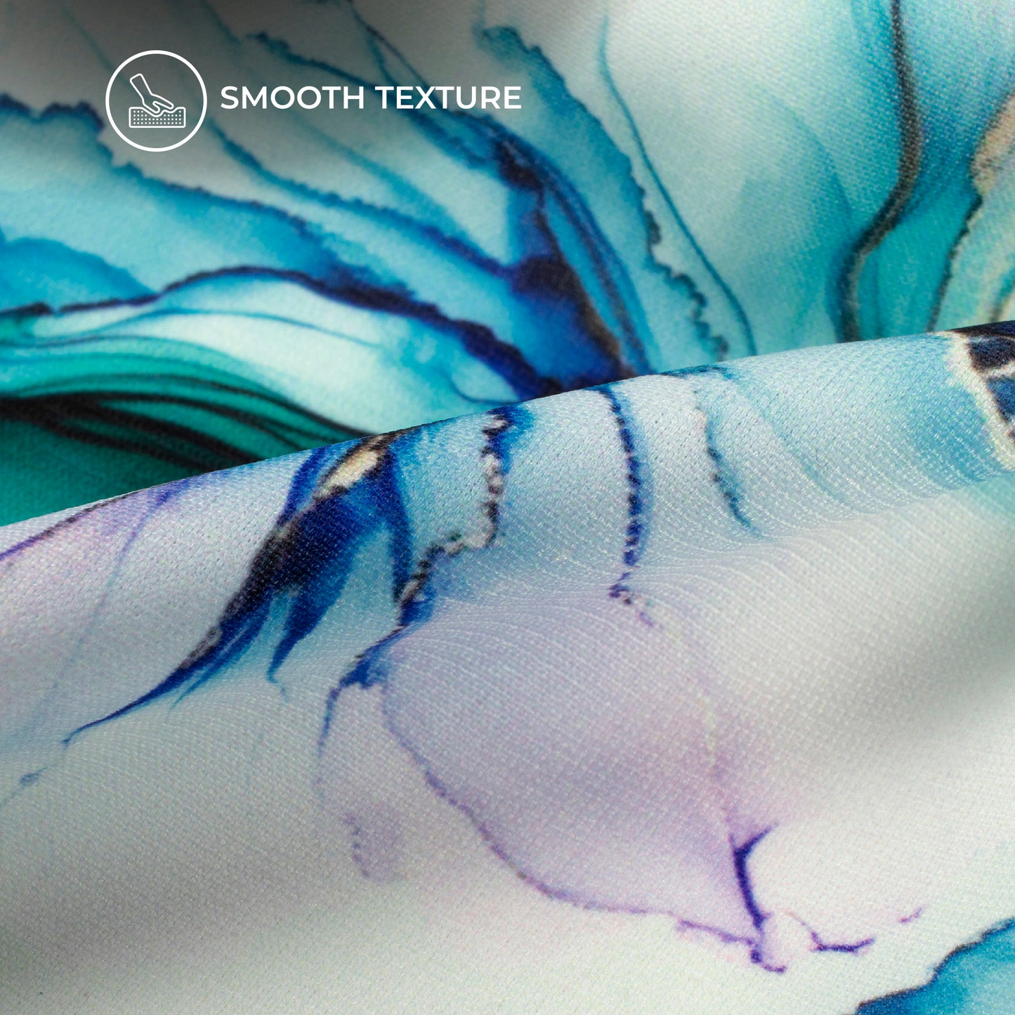Attractive Ocean Blue Floral Digital Print BSY Crepe Fabric
