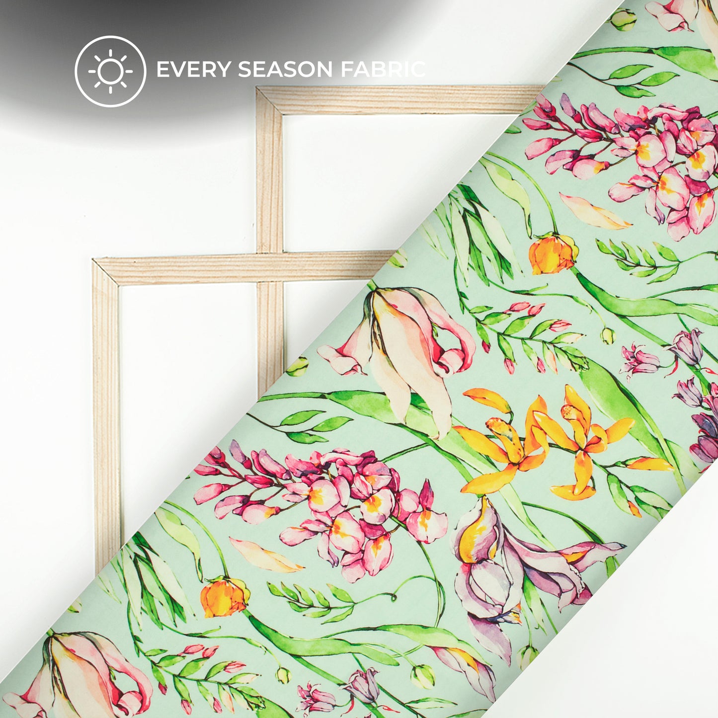 Mint Green And Pink Floral Digital Print BSY Crepe Fabric